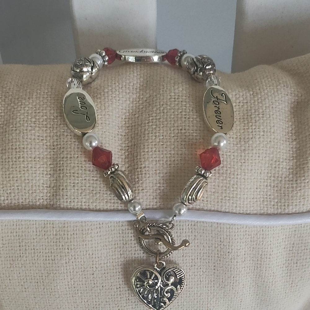 NWOT Elegant Silver and Red Charm Bracelet